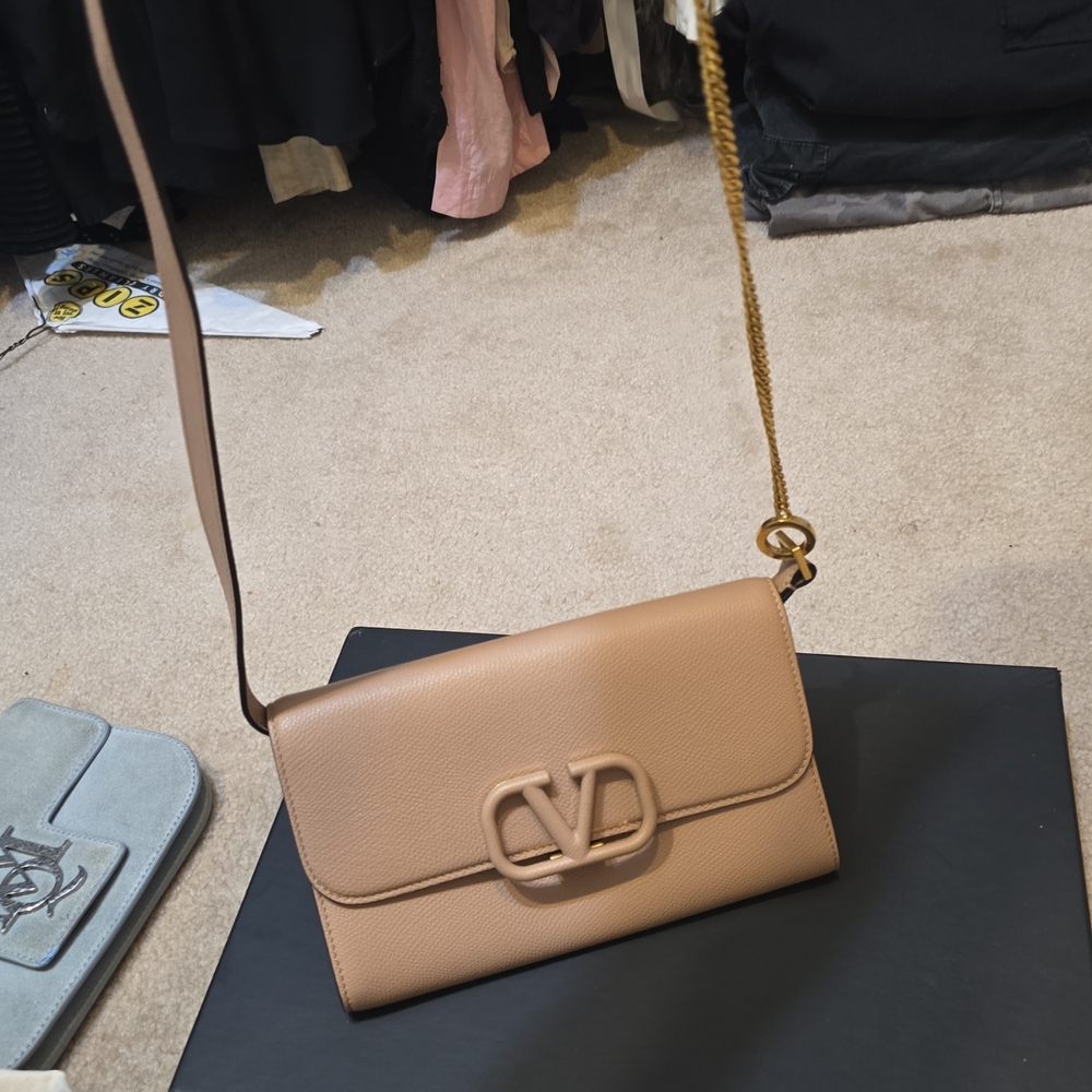 Valentino Beige Crossbody Bag with Gold Chain